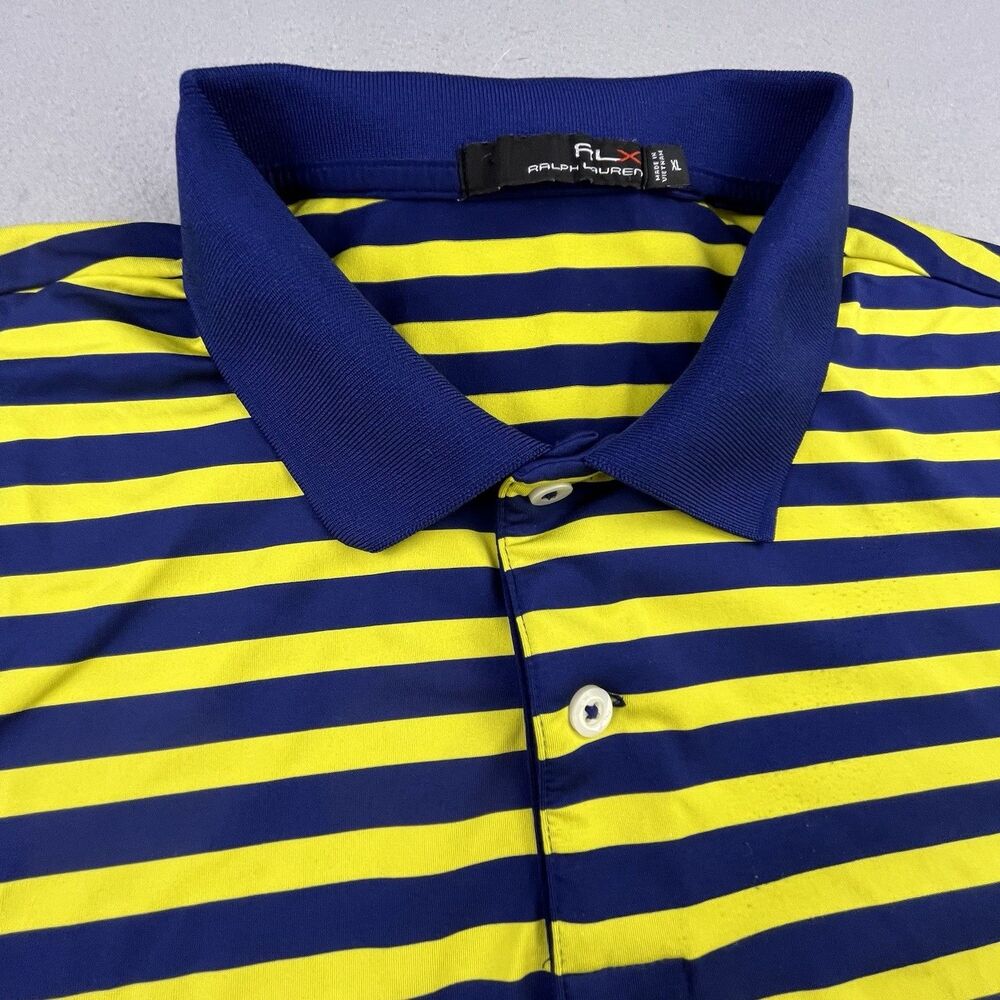 RLX Ralph Lauren Polo Shirt Mens XL Blue Yellow Stripe Golf Performance Stretch